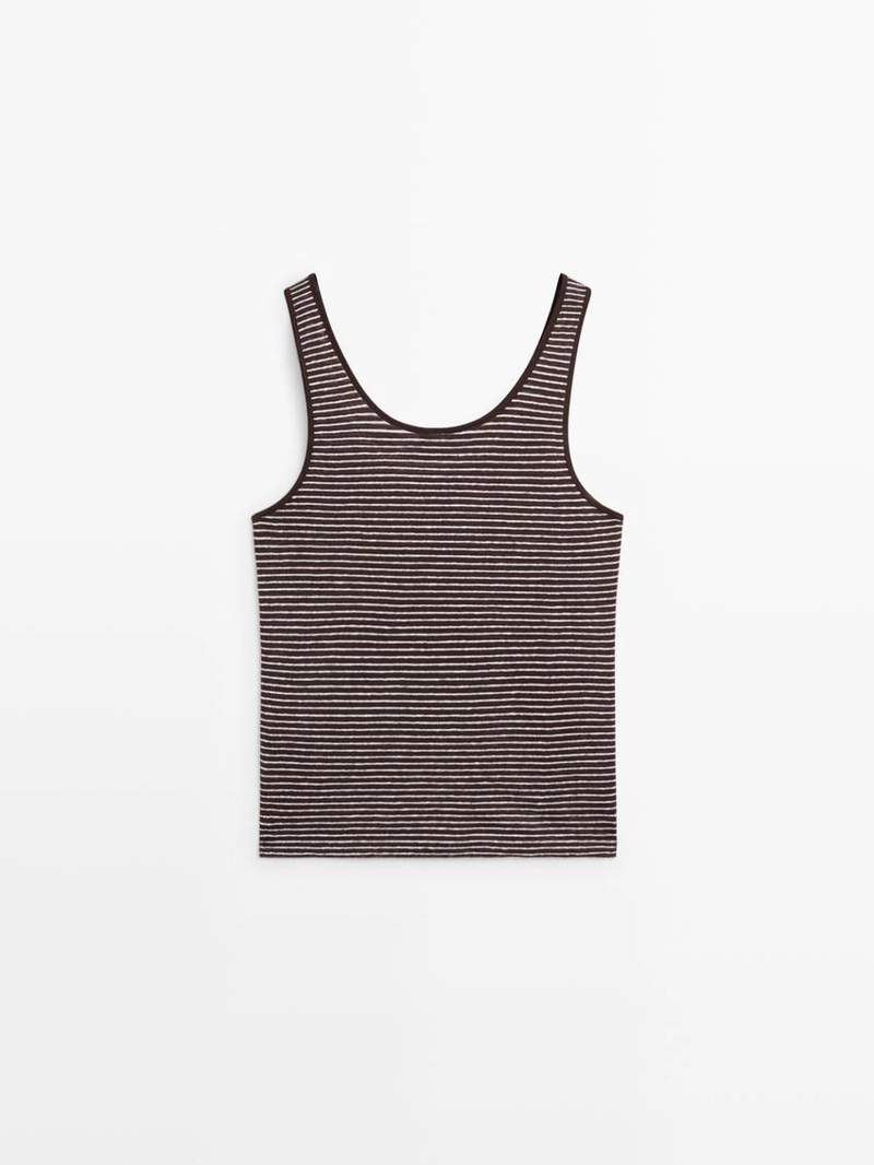 Полосатый льняной топ на бретелях