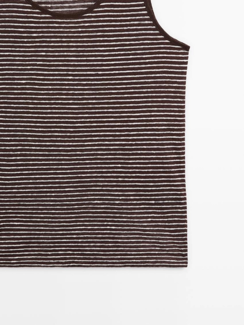 Полосатый льняной топ на бретелях