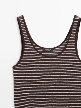 Полосатый льняной топ на бретелях- Заказать в России
