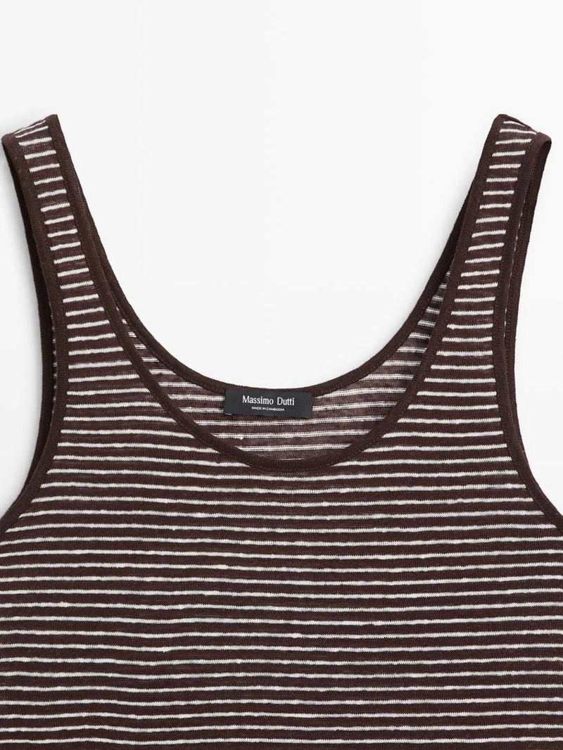 Полосатый льняной топ на бретелях