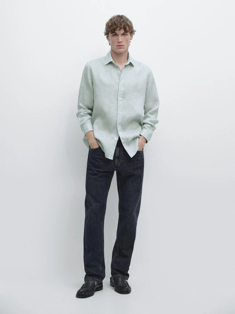 Рубашка из 100% льна в зауженном фасоне