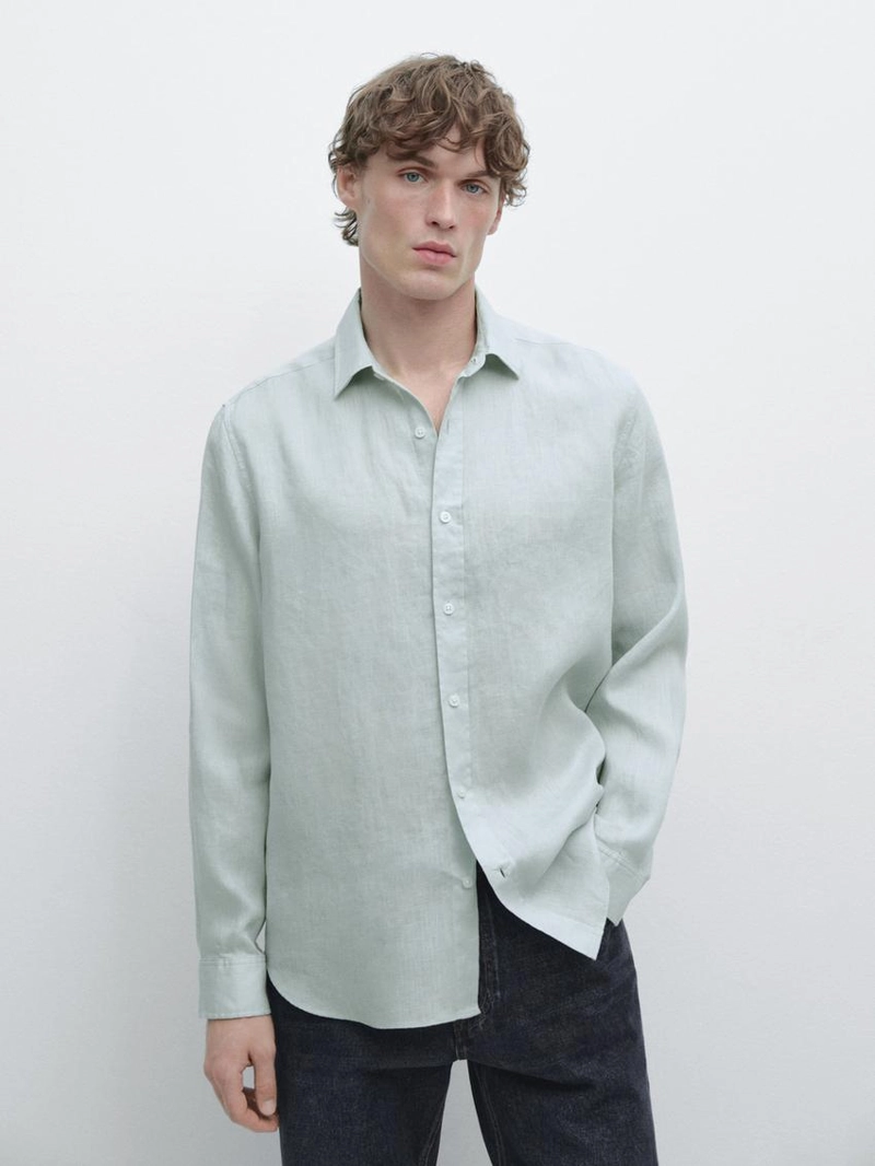 Рубашка из 100% льна в зауженном фасоне