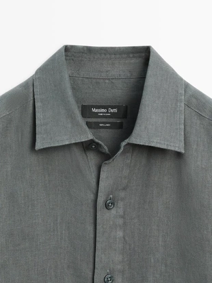 Рубашка из льна слим-фит- Заказать в России