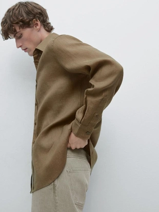 Рубашка из 100% льна в плотной посадке- Заказать в России