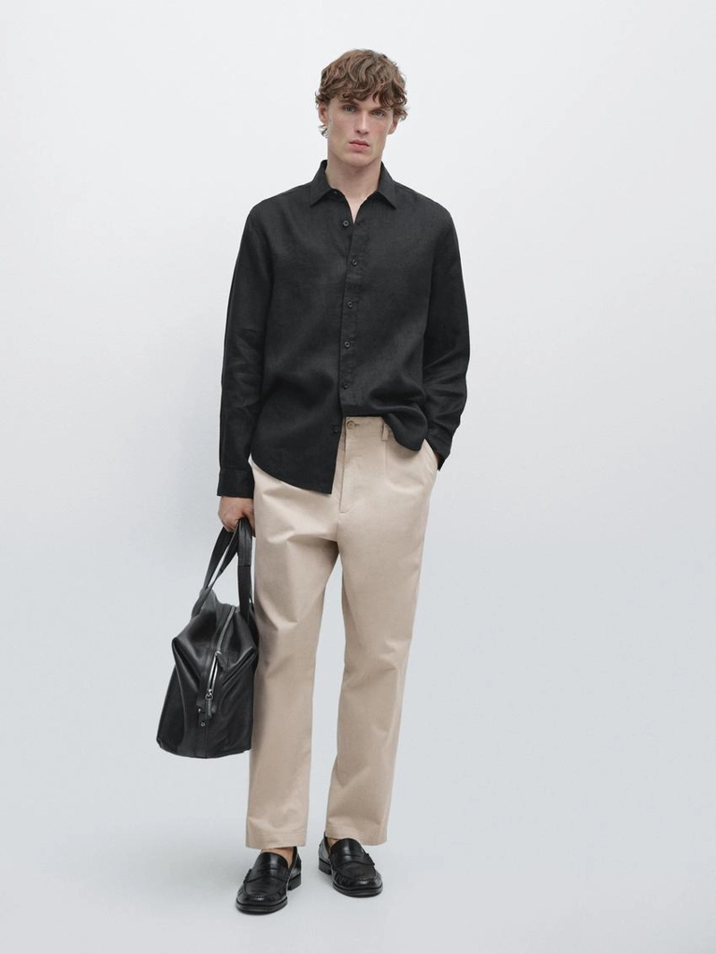 Рубашка слим-фит из 100% льна