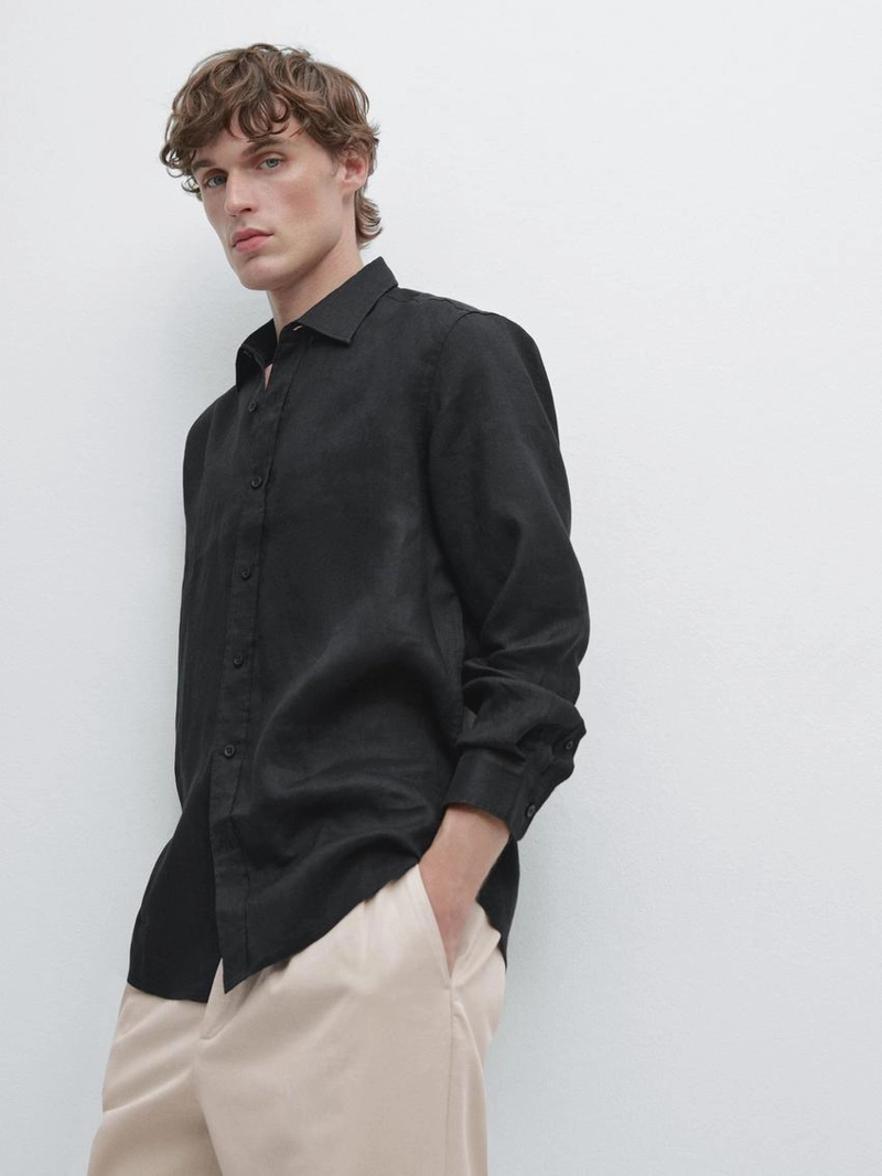 Рубашка слим-фит из 100% льна