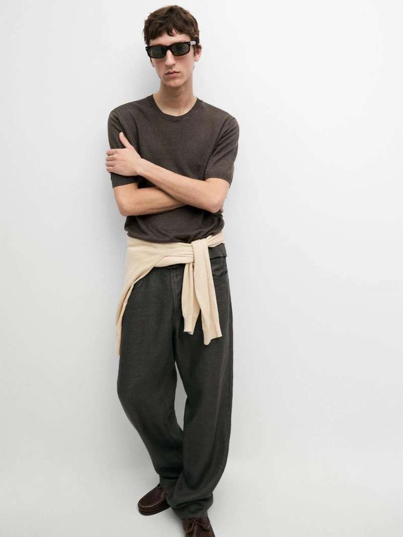 Легкая вязаная футболка из 100% льна