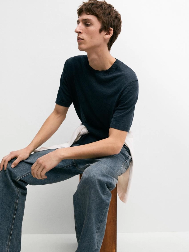 Легкая вязаная футболка из 100% льна