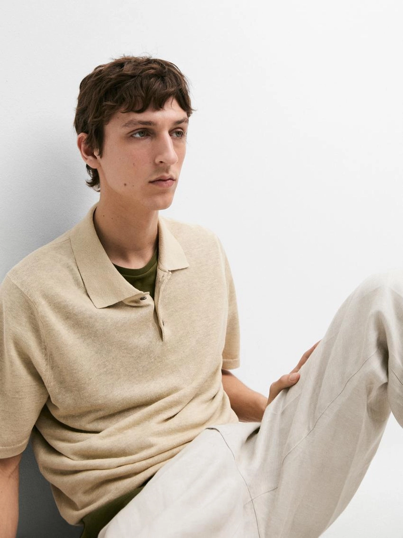 Поло из льняной пряжи