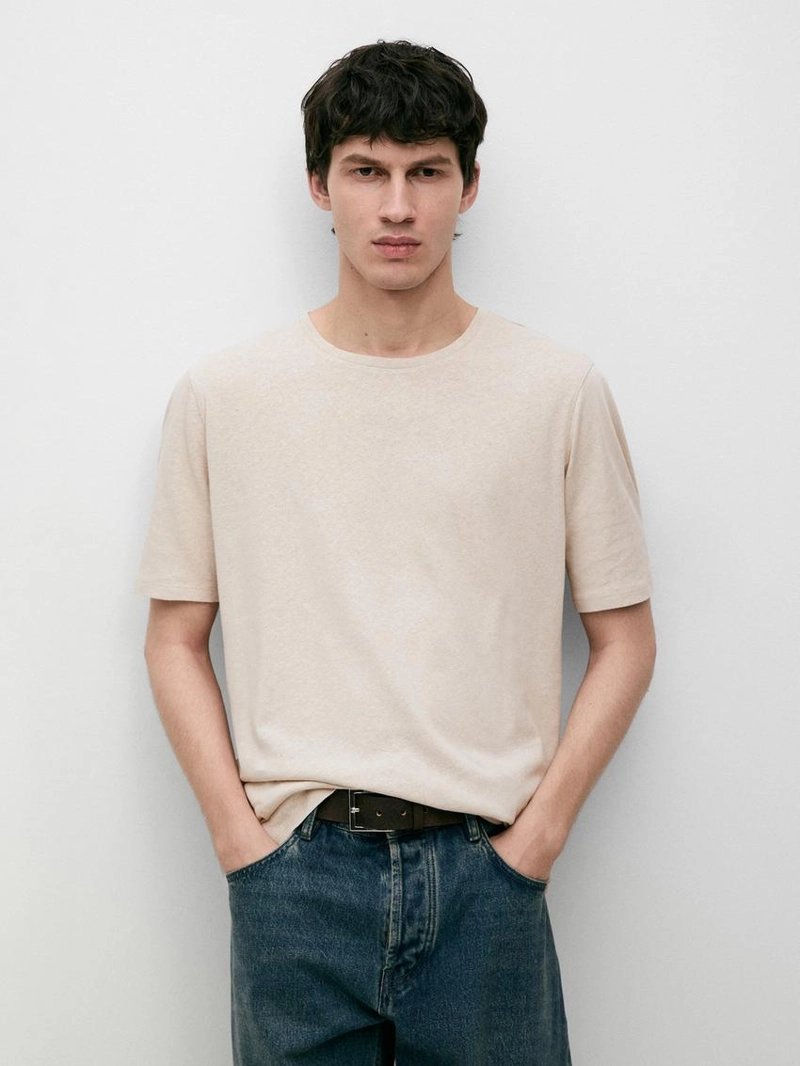 Футболка с короткими рукавами из льняной смеси