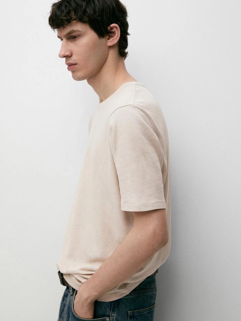 Футболка с короткими рукавами из льняной смеси