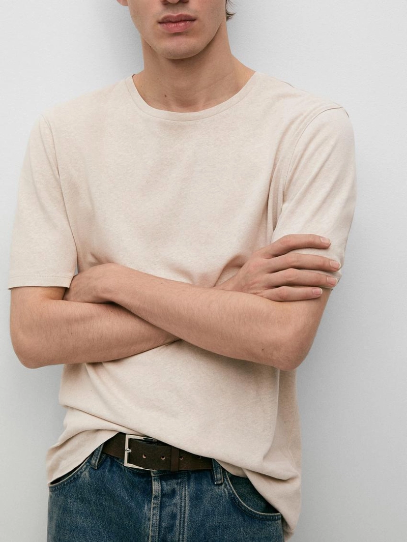 Футболка с короткими рукавами из льняной смеси