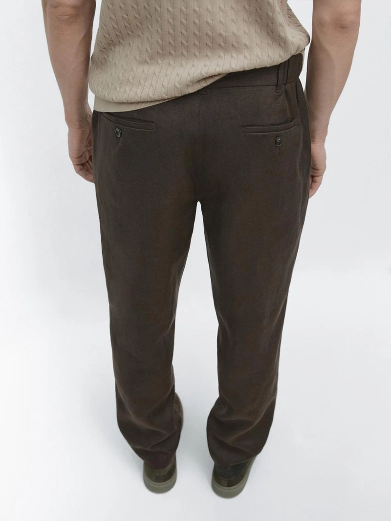 Брюки из льна с зауженным кроем