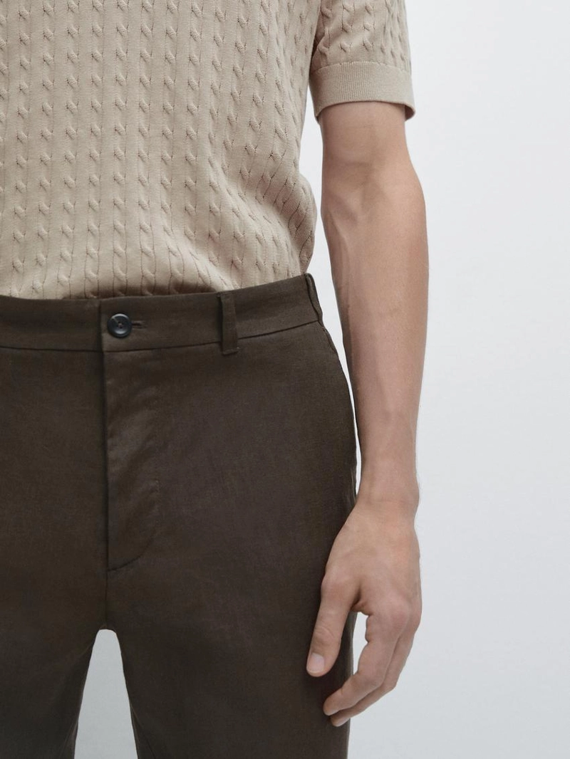 Брюки из льна с зауженным кроем