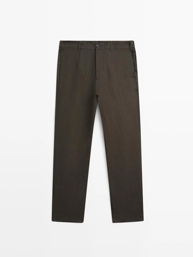 Брюки из льна с зауженным кроем