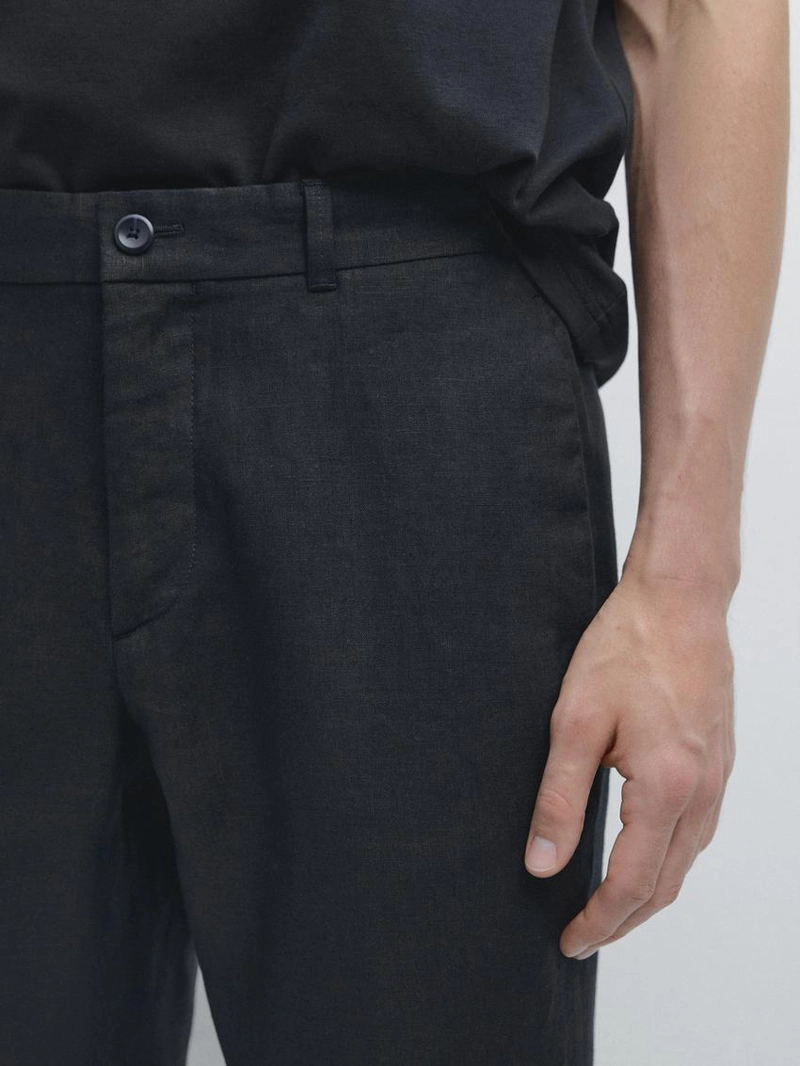 Брюки из льна с зауженным кроем