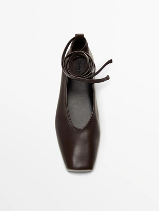 Балетки из кожи с завязками- Заказать в России