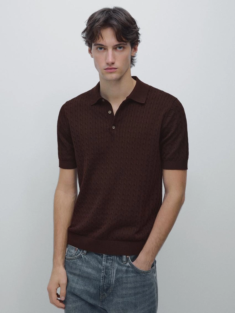 Поло из ажурного трикотажа из 100% хлопка