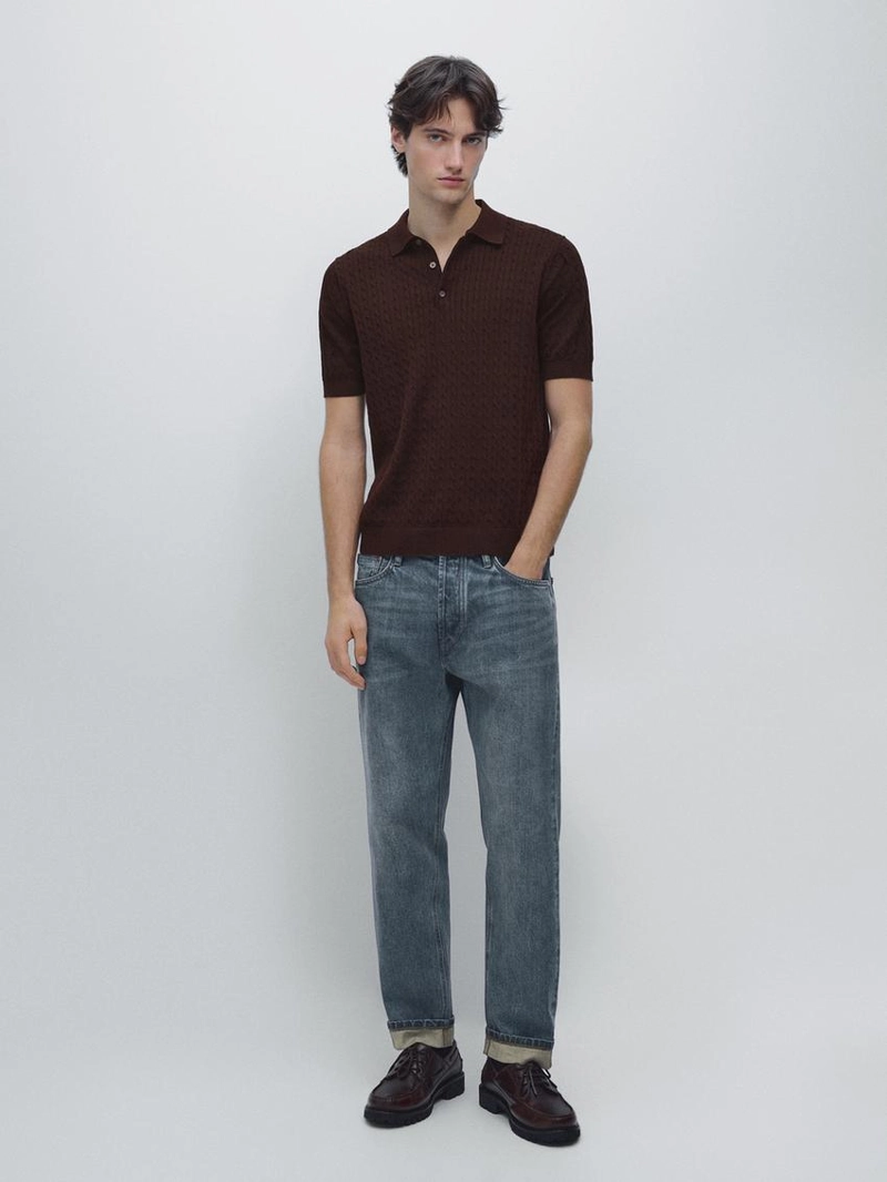 Поло из ажурного трикотажа из 100% хлопка