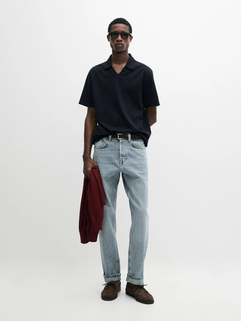 Поло с v-образным вырезом из хлопка