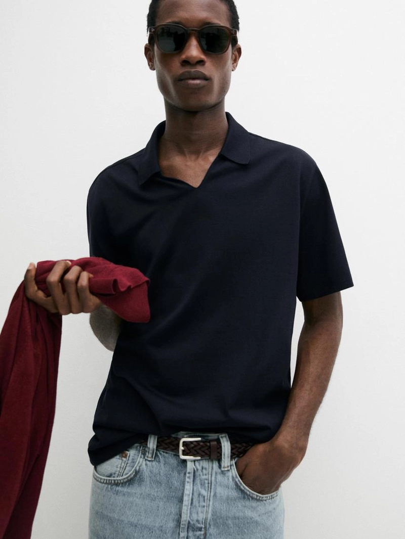 Поло с v-образным вырезом из хлопка