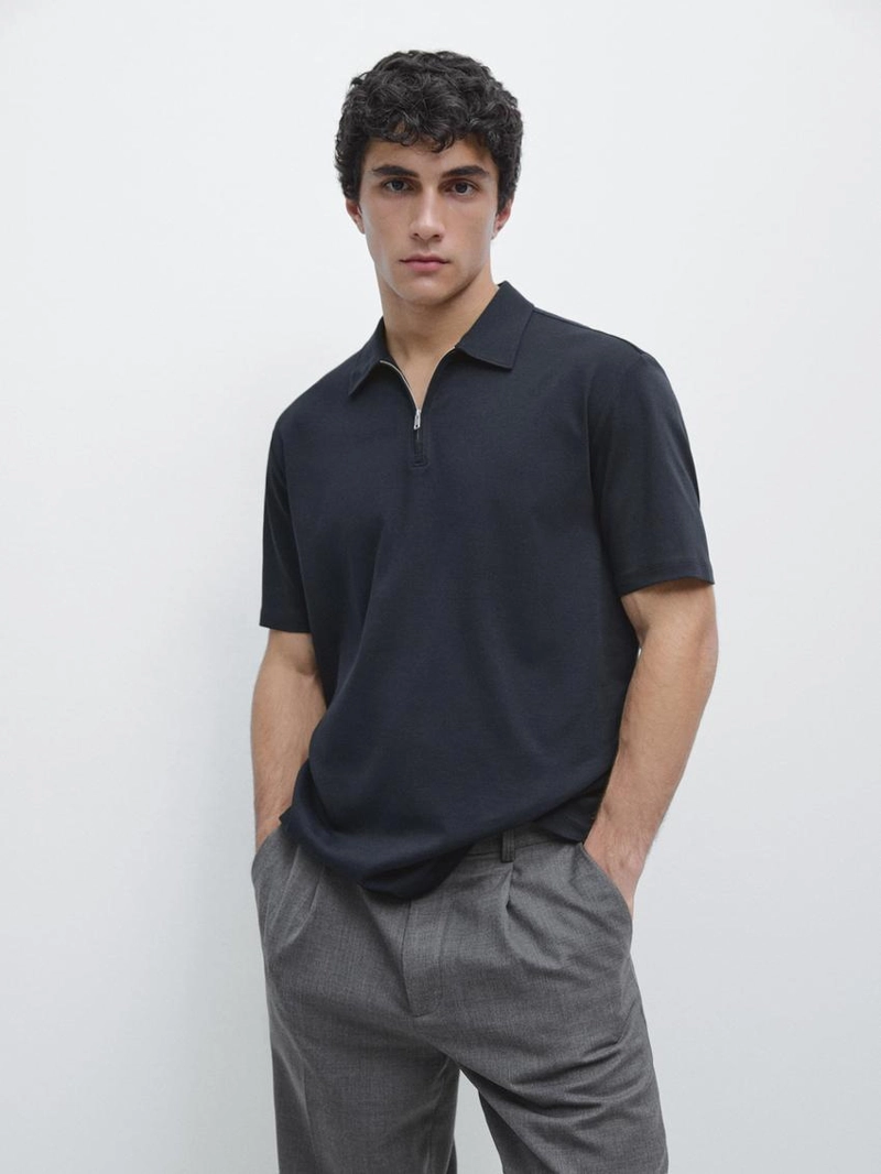 Поло с коротким рукавом и деталями на молнии