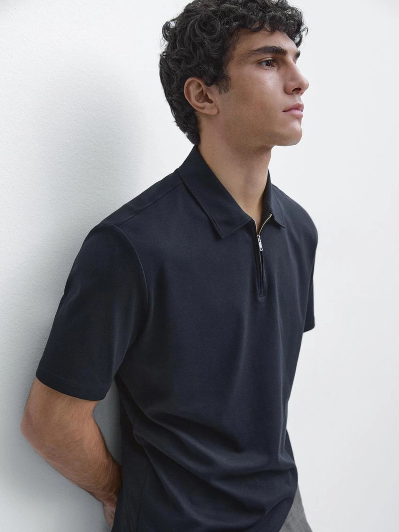 Поло с коротким рукавом и деталями на молнии