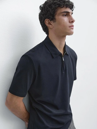 Поло с коротким рукавом и деталями на молнии- Заказать в России