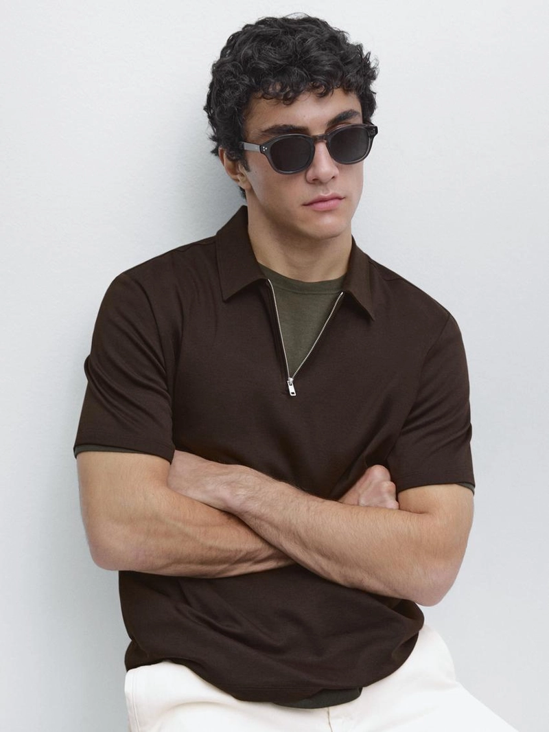 Поло с коротким рукавом и молнией