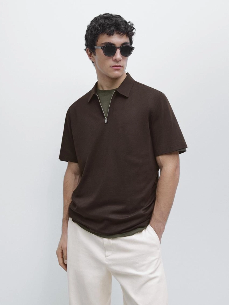 Поло с коротким рукавом и молнией