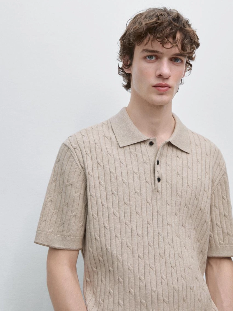 Поло-свитер из хлопкового микса с косами