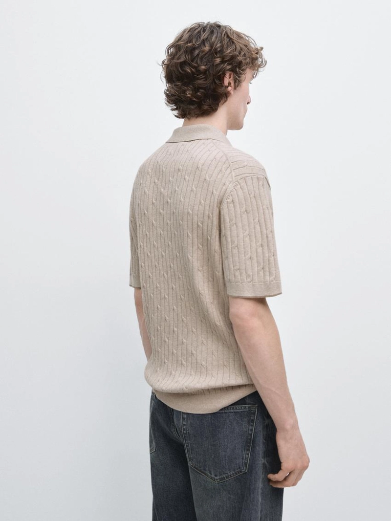 Поло-свитер из хлопкового микса с косами