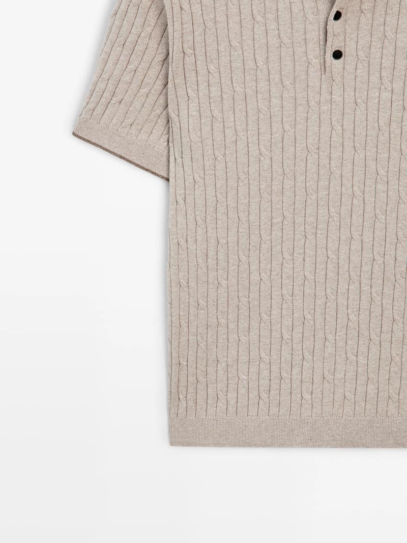 Поло-свитер из хлопкового микса с косами