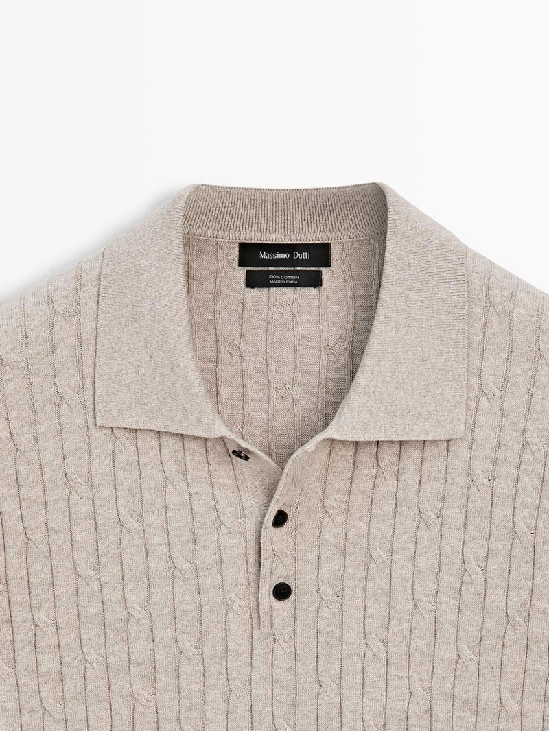 Поло-свитер из хлопкового микса с косами