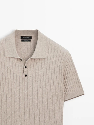 Поло-свитер из хлопкового микса с косами- Заказать в России