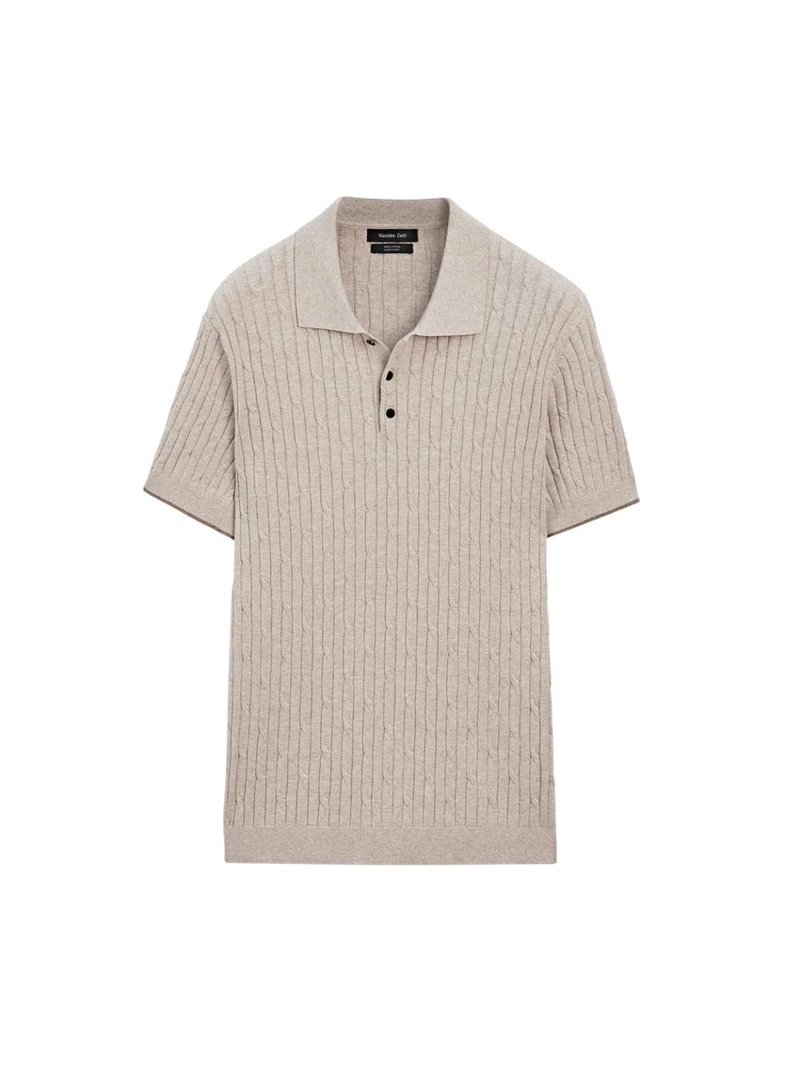 Поло-свитер из хлопкового микса с косами