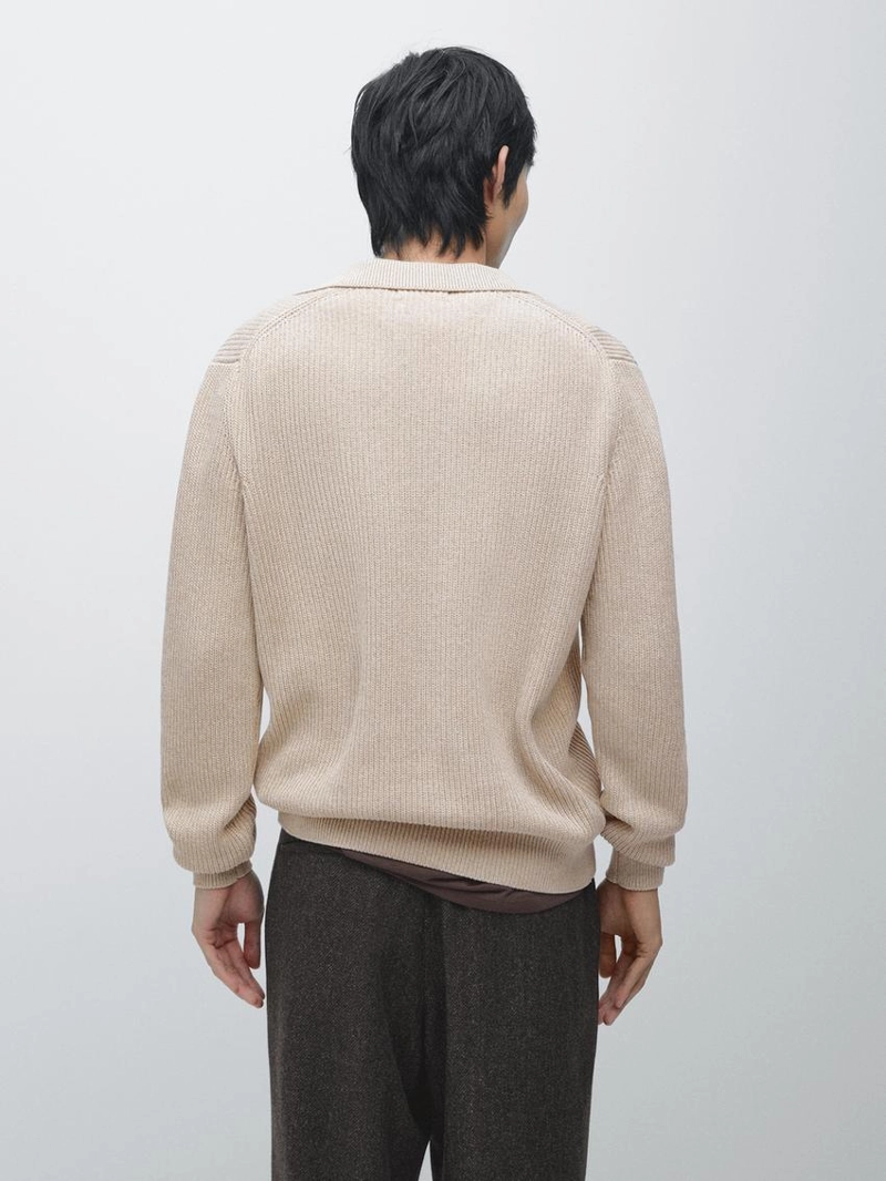 Свитер-поло из хлопкового вязаного полотна