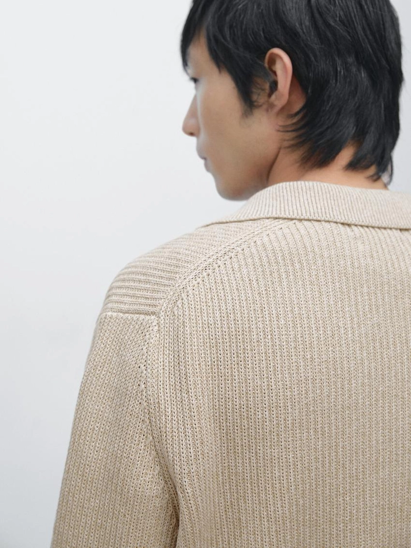 Свитер-поло из хлопкового вязаного полотна