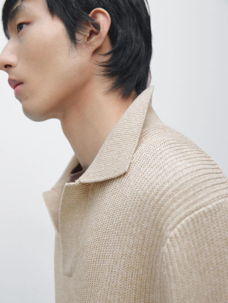 Свитер-поло из хлопкового вязаного полотна