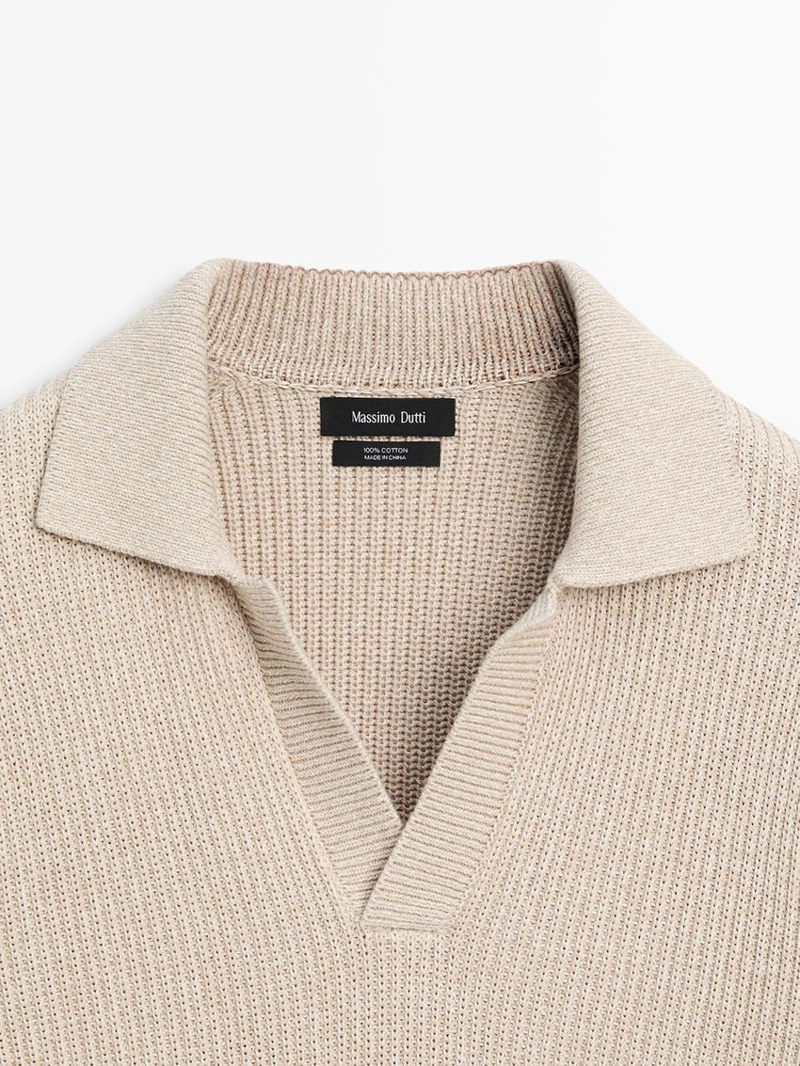 Свитер-поло из хлопкового вязаного полотна