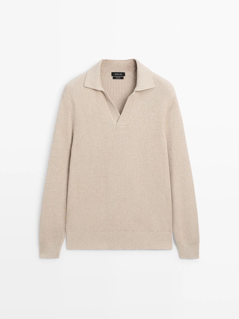 Свитер-поло из хлопкового вязаного полотна