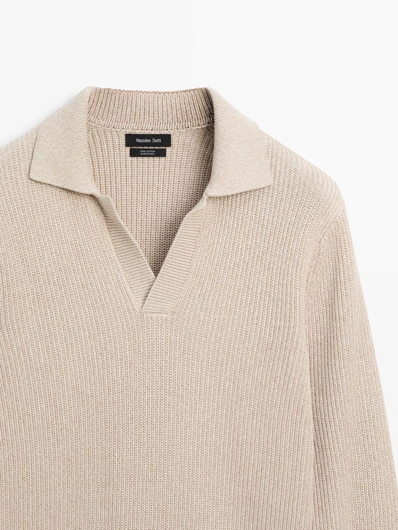 Свитер-поло из хлопкового вязаного полотна