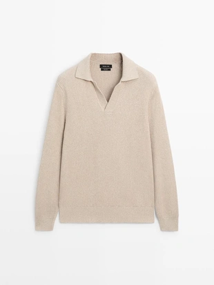 Свитер-поло из хлопкового вязаного полотна- Заказать в России