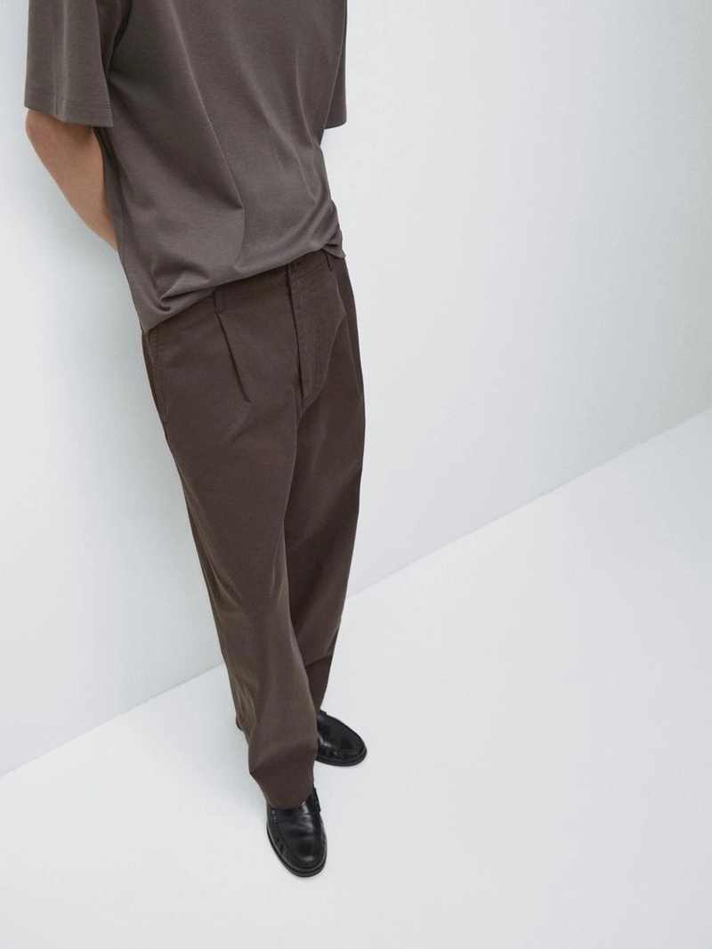 Хлопковые брюки в стиле barrel fit из смесовой ткани