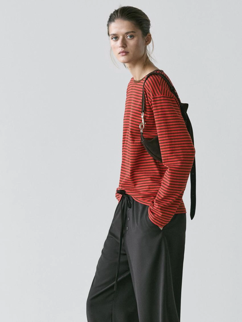 Полосатая футболка из хлопка с длинным рукавом