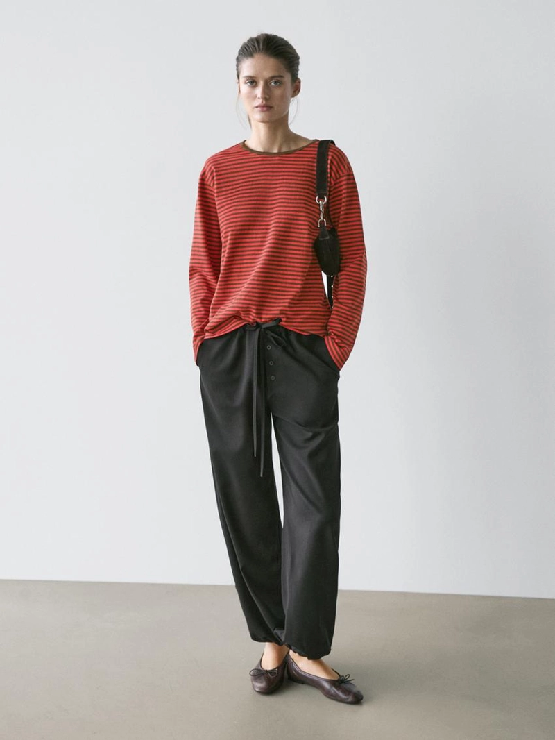 Полосатая футболка из хлопка с длинным рукавом