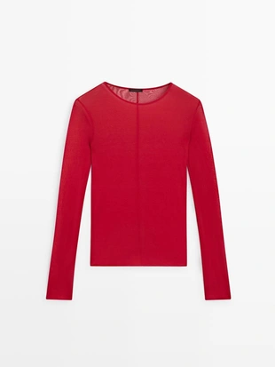 Футболка с длинным рукавом из шелка- Заказать в России