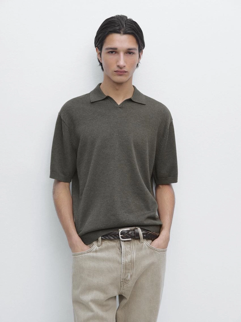 Поло-свитер из хлопково-шерстяной смеси