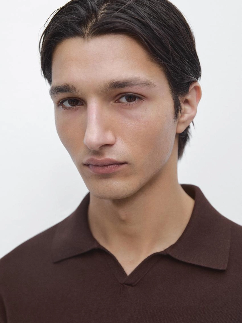 Свитер-поло из хлопково-вискозного трикотажа