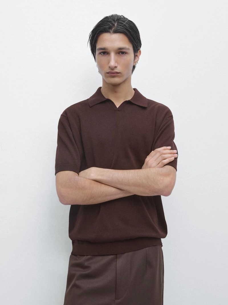 Свитер-поло из хлопково-вискозного трикотажа